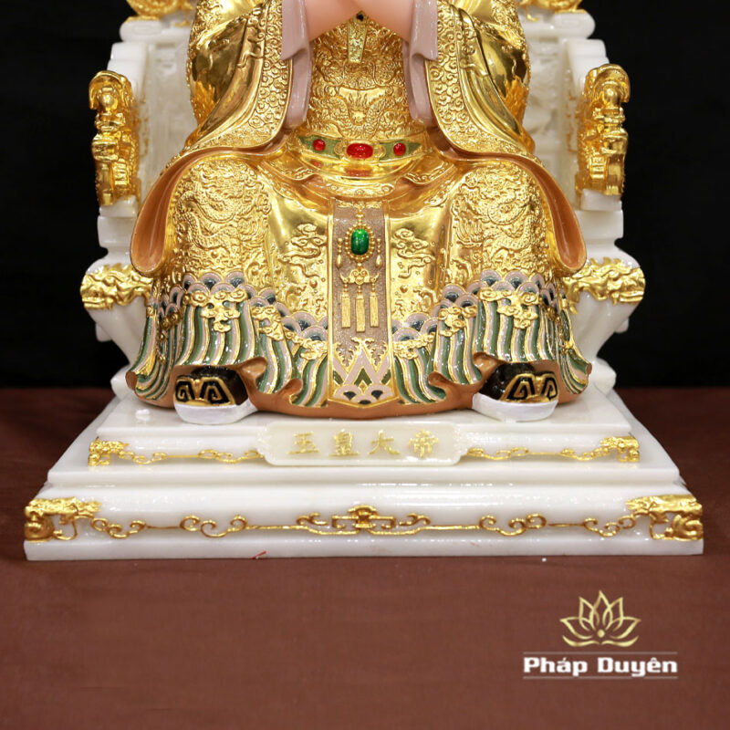 Tượng Ngọc Hoàng Ngồi Ngai Rồng Bằng Bột Đá Dát Vàng, Cao 48cm - Ảnh 5