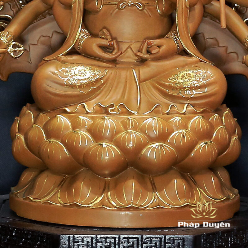 Tượng Chuẩn Đề Ngồi Đài Sen, Gỗ Hương Chương, Cao 40cm (Tổng Lá Đề 60cm) - Ảnh 5