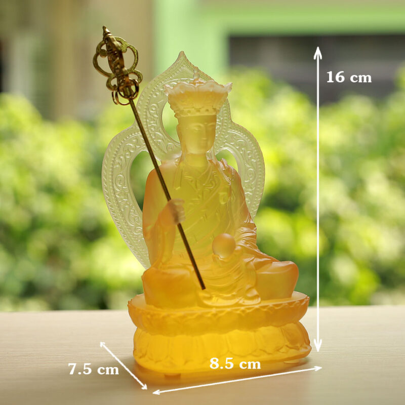 Tượng Địa Tạng Bồ Tát Bằng Lưu Ly Màu Vàng, Để Xe Hơi, Để Bàn Làm Việc, Cao 16cm - Ảnh 5