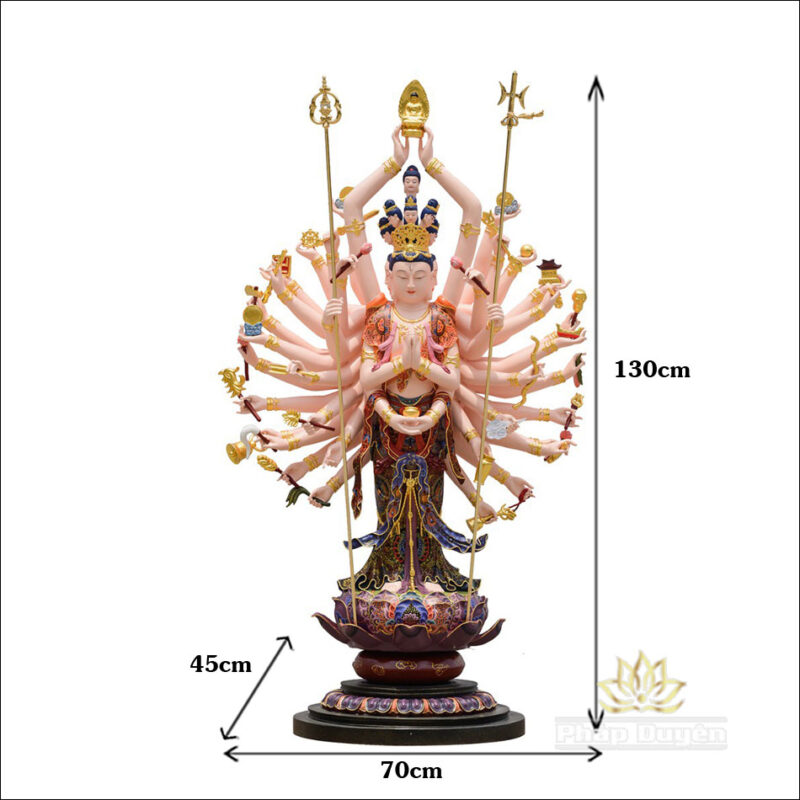 Tượng Thiên Thủ Thiên Nhãn Bằng Đồng Sơn Mầu Họa Tiết, Cao 130cm - Ảnh 7