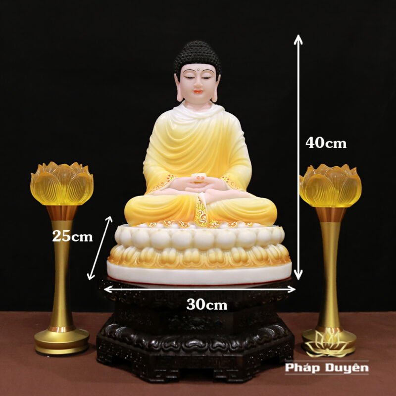 Tượng Phật Thích Ca Mâu Ni Ngồi Tĩnh Tâm Bằng Bột Đá Sơn Vàng Viền Hoa, Cao 40cm - Ảnh 6