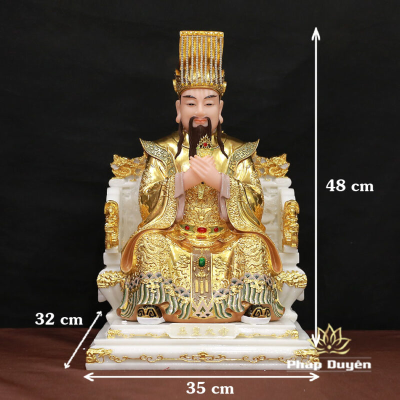 Tượng Ngọc Hoàng Ngồi Ngai Rồng Bằng Bột Đá Dát Vàng, Cao 48cm - Ảnh 6