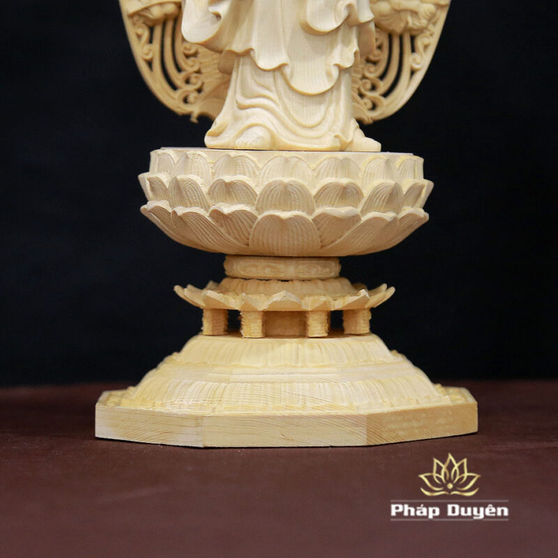 Bộ Tượng Tây Phương Tam Thánh Bằng Gỗ Bách Có Lá Đề, Cao 43cm - Ảnh 16
