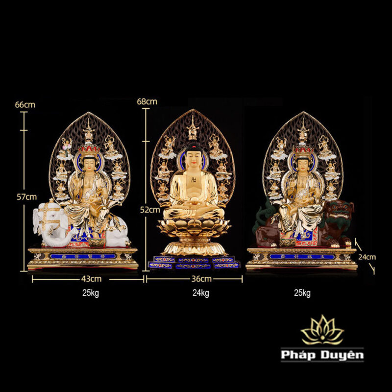 Bộ Tượng Tây Phương Tam Thánh Bằng Đồng Dát Vàng Cao 52cm (Tổng Lá Đề 68cm) - Ảnh 15