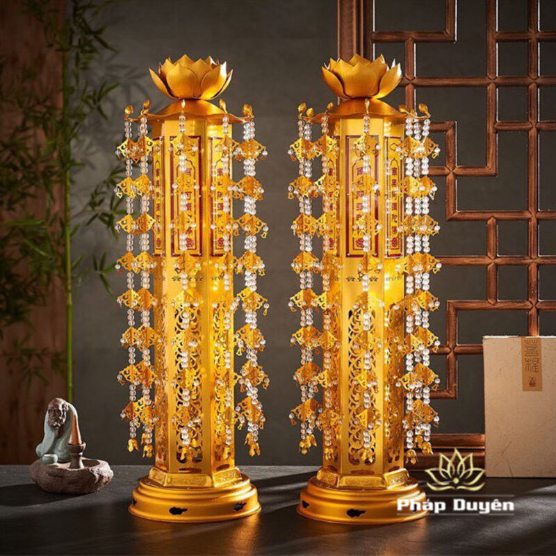 Đôi Đèn Lồng Để Bàn Bằng Hợp Kim, Mạ Vàng, Cao 60cm - Ảnh 2