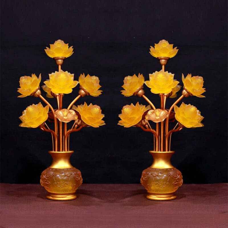 Đôi Đèn Bình Hoa Thịnh Thế Hoa Khai 9 Bông, Cao 50cm