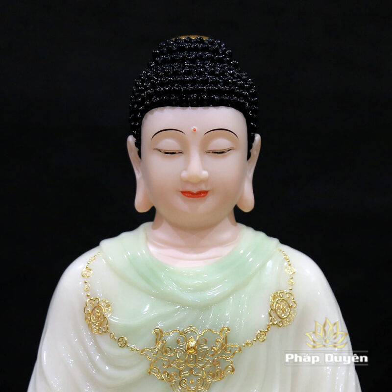 Tượng Phật Thích Ca Tĩnh Tâm Ngồi Non Nước Bằng Bột Đá Cẩm Thạch Màu Thiên Thanh, Cao 48cm - Ảnh 2