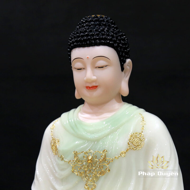 Tượng Phật Thích Ca Tĩnh Tâm Ngồi Non Nước Bằng Bột Đá Cẩm Thạch Màu Thiên Thanh, Cao 48cm - Ảnh 3