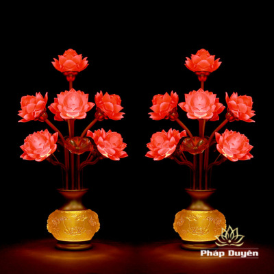 Alternative view of Đôi Đèn Bình Hoa Thịnh Thế Hoa Khai 9 Bông, Cao 50cm