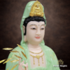 Tượng Bồ Tát Quan Âm Ngồi, Bột Đá Xanh Ngọc Vẽ Hoa 3D, Cao 48cm - ảnh 2