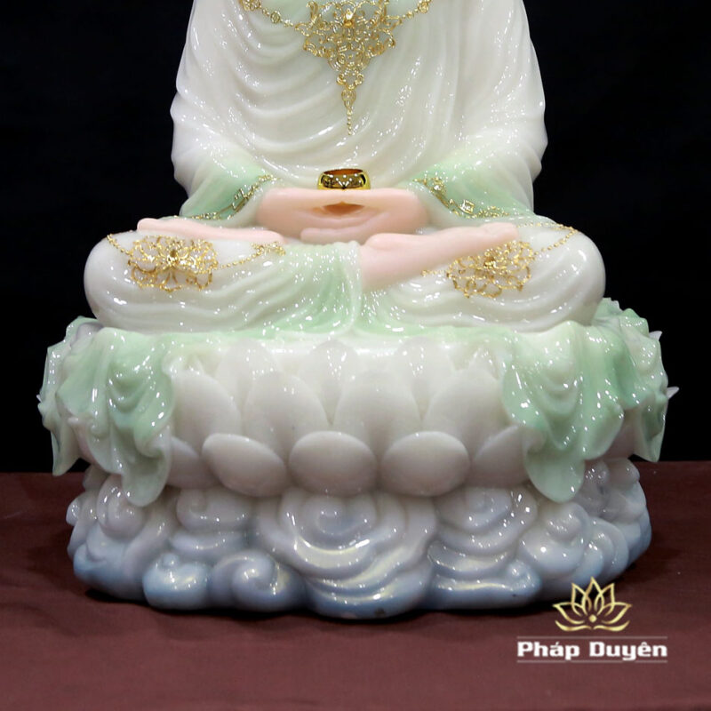 Tượng Phật Thích Ca Tĩnh Tâm Ngồi Non Nước Bằng Bột Đá Cẩm Thạch Màu Thiên Thanh, Cao 48cm - Ảnh 5