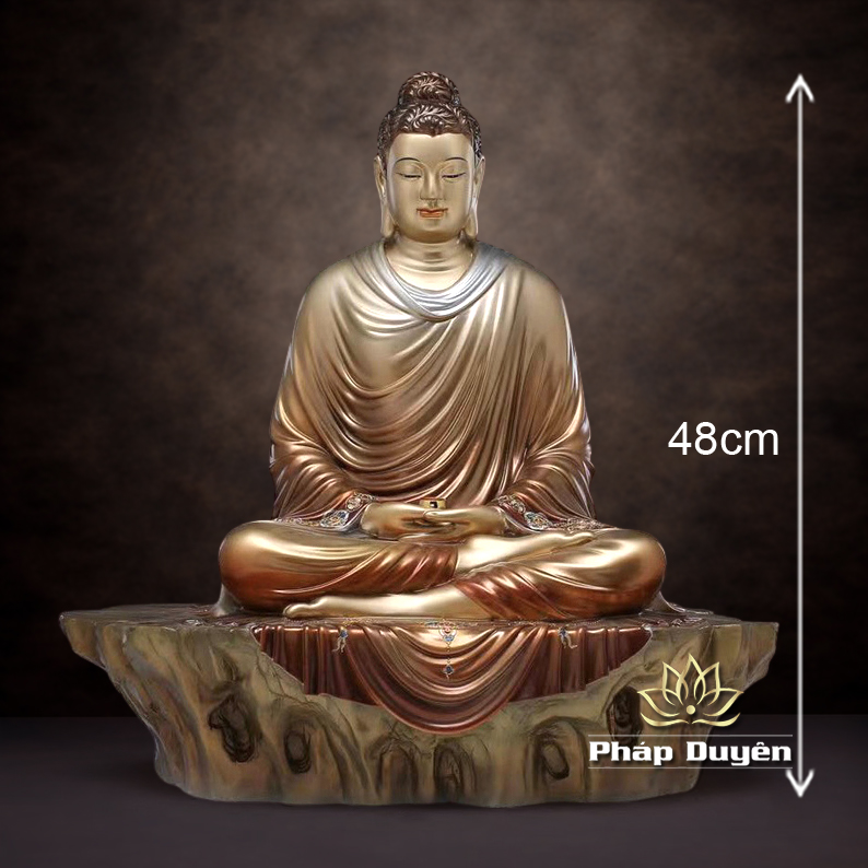 Tượng Bổn Sư Thích Ca Tĩnh Tâm Bằng Đồng Men Cổ, Cao 48cm - ảnh 11