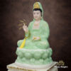 Tượng Bồ Tát Quan Âm Ngồi, Bột Đá Xanh Ngọc Vẽ Hoa 3D, Cao 48cm - ảnh 5