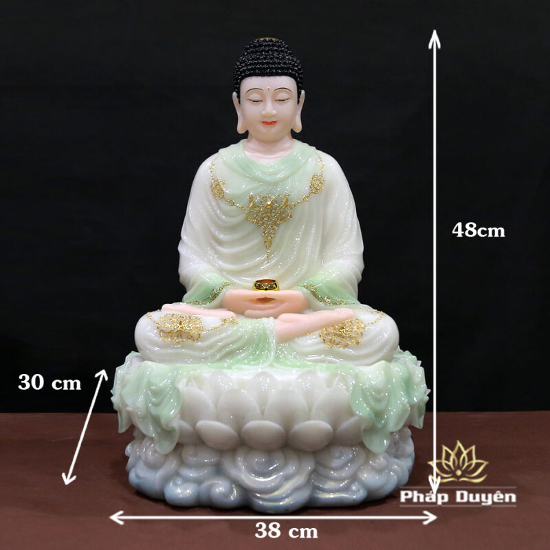 Tượng Phật Thích Ca Tĩnh Tâm Ngồi Non Nước Bằng Bột Đá Cẩm Thạch Màu Thiên Thanh, Cao 48cm - Ảnh 6