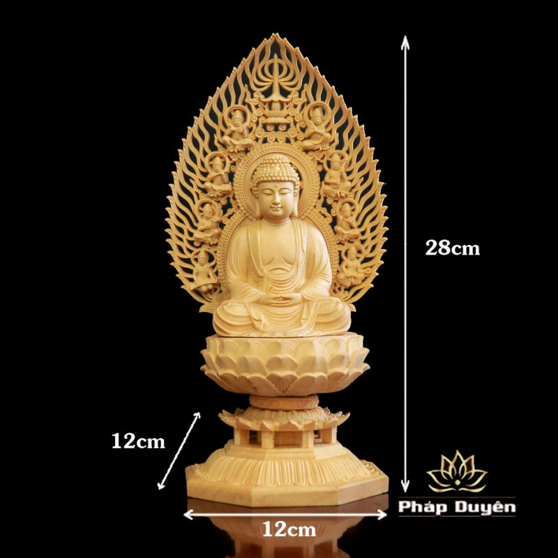 Tượng Phật Bổn Sư Thích Ca Bằng Gỗ Bách, Cao 28cm (Cả Lá Đề) - Ảnh 6