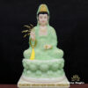 Tượng Bồ Tát Quan Âm Ngồi, Bột Đá Xanh Ngọc Vẽ Hoa 3D, Cao 48cm - ảnh 7