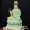 Tượng Bồ Tát Quan Âm Ngồi, Bột Đá Xanh Ngọc Vẽ Hoa 3D, Cao 48cm - ảnh 3