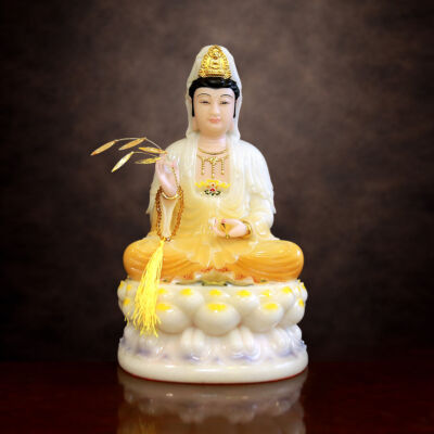Tượng Quan Âm Bồ Tát Bằng Bột Đá Sơn Vàng, Cao 30cm