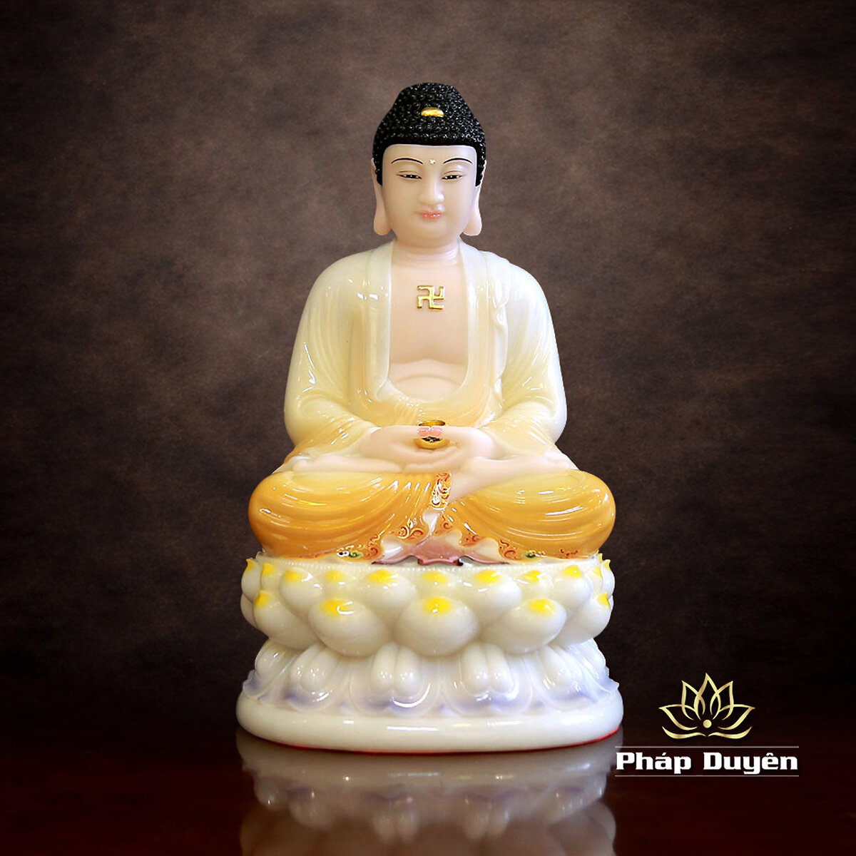 Tượng Bổn Sư Thích Ca Mâu Ni Phật Ngồi Đài Sen, Bột Đá Sơn Màu, Nhiều Kích Thước - ảnh 10