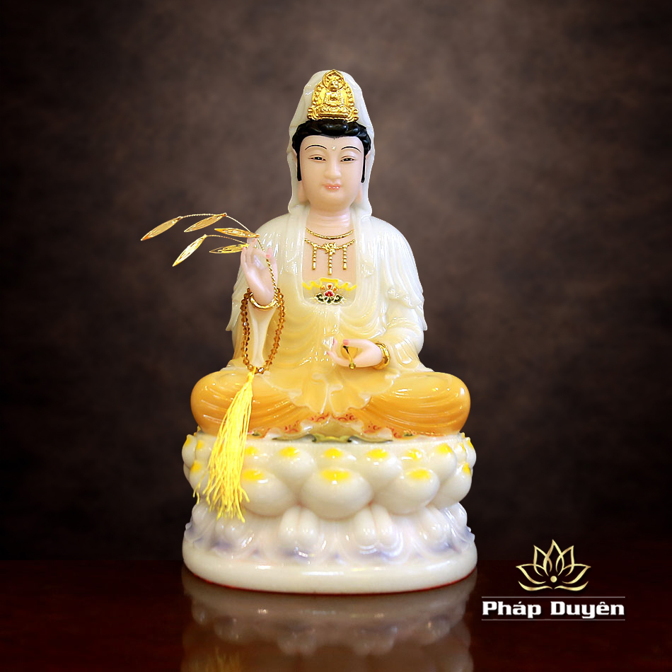 Tượng Quan Âm Bồ Tát Bằng Bột Đá Sơn Vàng, Cao 30cm - ảnh 10