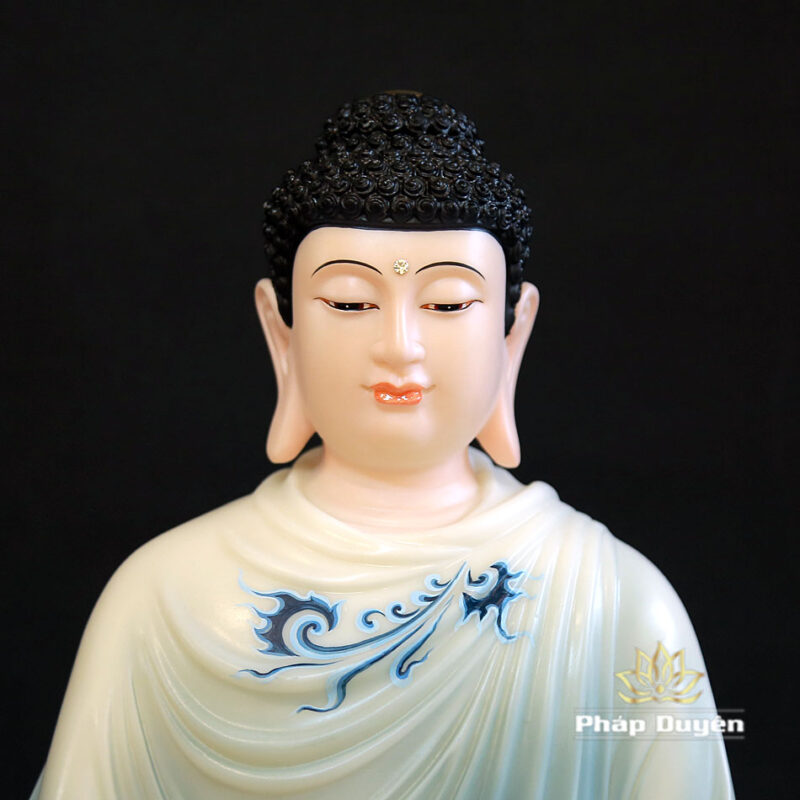 Tượng Phật Thích Ca Mâu Ni Ngồi Đài Sen, Bằng Bột Đá Sơn Xanh Đế Bát Giác, Cao 48cm - Ảnh 2
