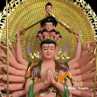 Alternative view of Tượng Thiên Thủ Thiên Nhãn Ngồi Đế Vuông Bằng Compsite Sơn Vẽ Họa Tiết Cao Cấp, Cao 1m5