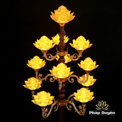 Alternative view of Đôi Đèn Thủy Lưu Ly Thịnh Thế Hoa Khai 13 Bông Thân Cổ Cao 1.34m