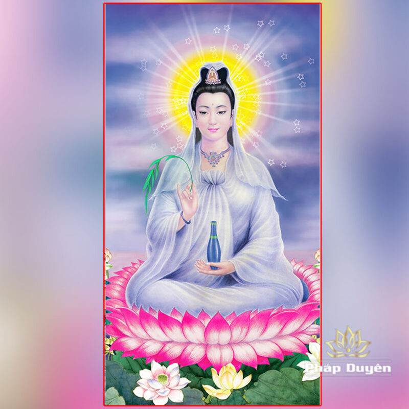 Tranh Bồ Tát Quan Âm Bằng Lụa, Trục Gỗ Treo, Nhiều Kích Thước - Ảnh 2