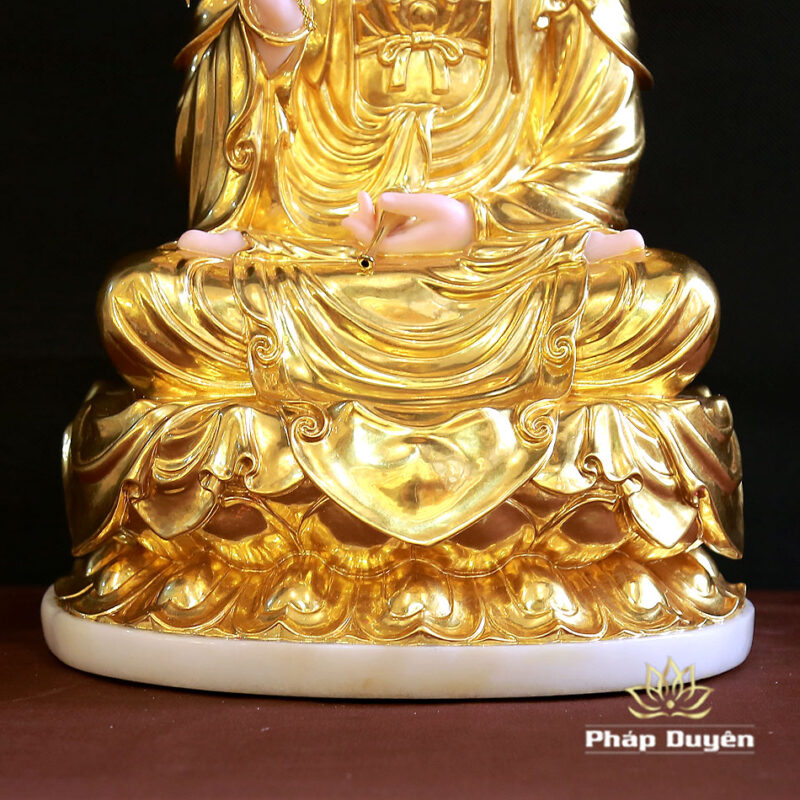 Tượng Quan Âm Bồ Tát Ngồi Đế Sen Bằng Bột Đá Dát Vàng 998, Cao 40cm (Tổng lá đề Cao 51cm) - Ảnh 5