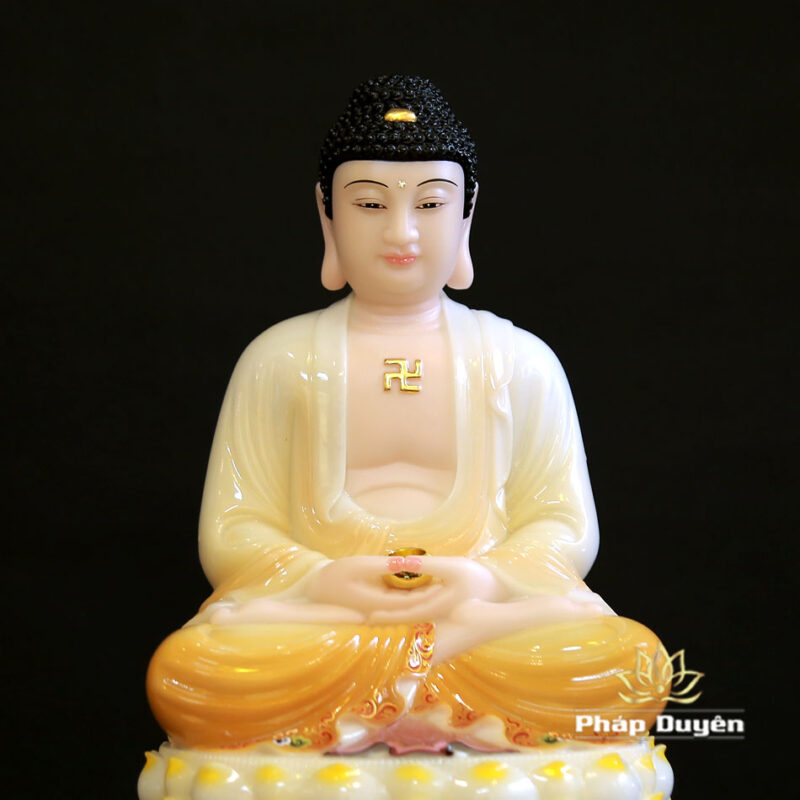 Tượng Thích Ca Ngồi, Chất Liệu Bột Đá Sơn Màu, Cao 30cm - Ảnh 4