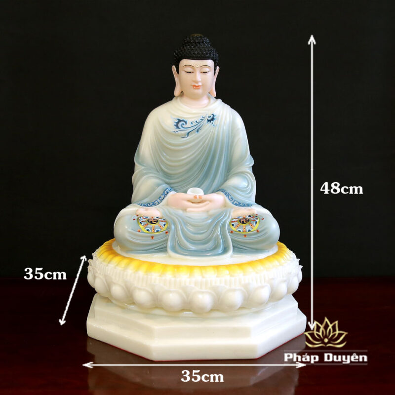 Tượng Phật Thích Ca Mâu Ni Ngồi Đài Sen, Bằng Bột Đá Sơn Xanh Đế Bát Giác, Cao 48cm - Ảnh 6