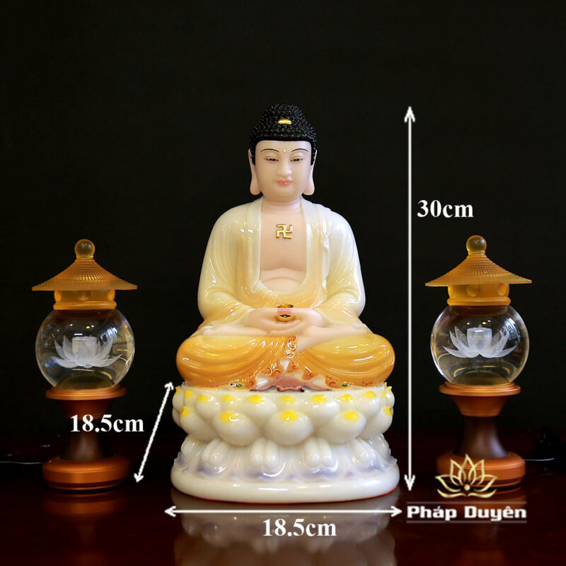 Tượng Thích Ca Ngồi, Chất Liệu Bột Đá Sơn Màu, Cao 30cm - Ảnh 6