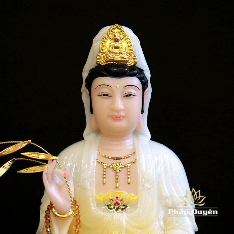 Tượng Quan Âm Bồ Tát Bằng Bột Đá Sơn Vàng, Cao 30cm - Ảnh 2