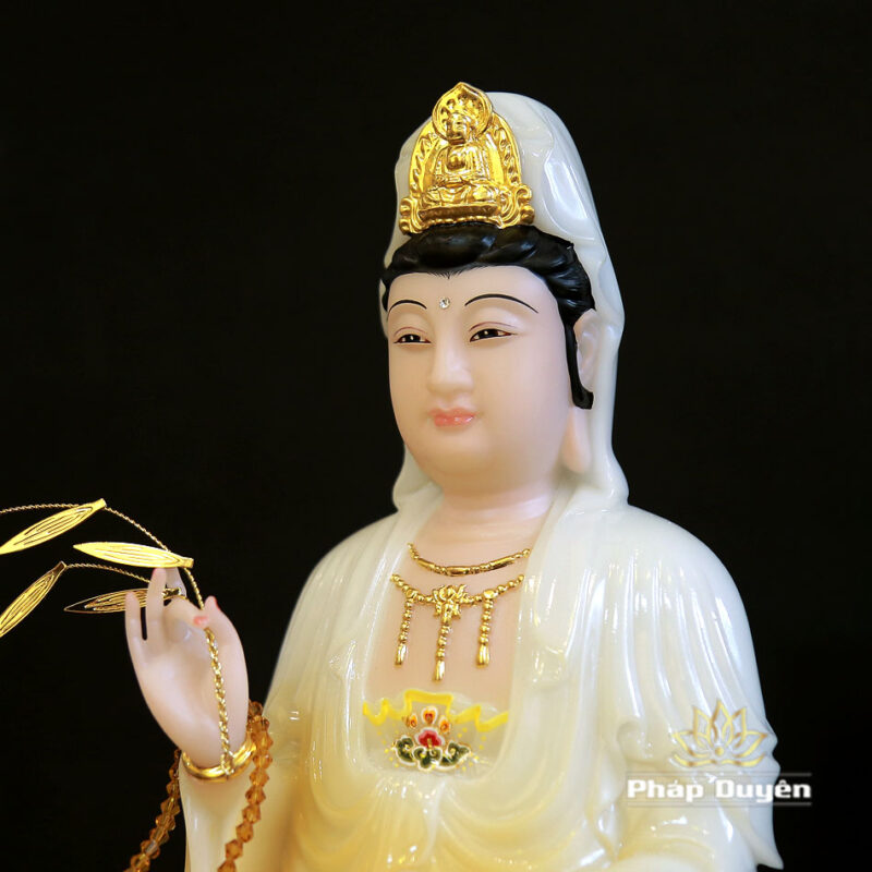 Tượng Quan Âm Bồ Tát Bằng Bột Đá Sơn Vàng, Cao 30cm - Ảnh 3