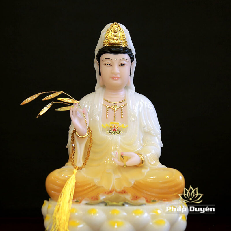 Tượng Quan Âm Bồ Tát Bằng Bột Đá Sơn Vàng, Cao 30cm - Ảnh 4