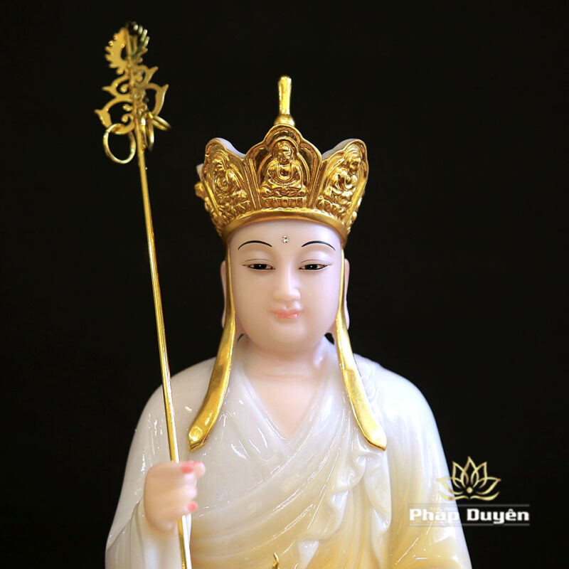 Tượng Địa Tạng Vương Bồ Tát Ngồi, Bằng Bột Đá Sơn Vàng, Cao 30cm - Ảnh 2