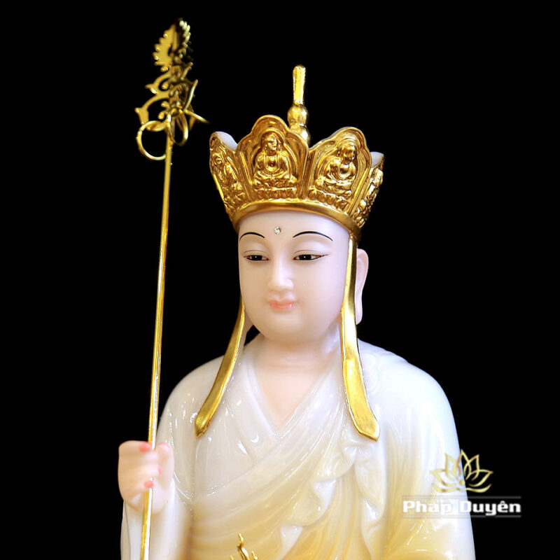 Tượng Địa Tạng Vương Bồ Tát Ngồi, Bằng Bột Đá Sơn Vàng, Cao 30cm - Ảnh 3