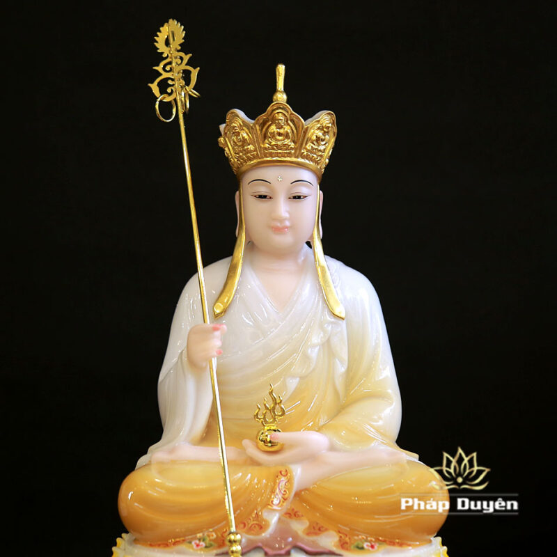 Tượng Địa Tạng Vương Bồ Tát Ngồi, Bằng Bột Đá Sơn Vàng, Cao 30cm - Ảnh 4