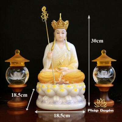 Tượng Ngài Địa Tạng Vương Ngồi Đài Sen, Bằng Bột Đá Đế Ghi, Cao 30cm - 40cm