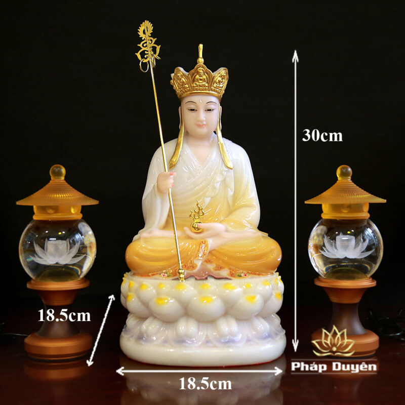 Tượng Địa Tạng Vương Bồ Tát Ngồi, Bằng Bột Đá Sơn Vàng, Cao 30cm - Ảnh 6
