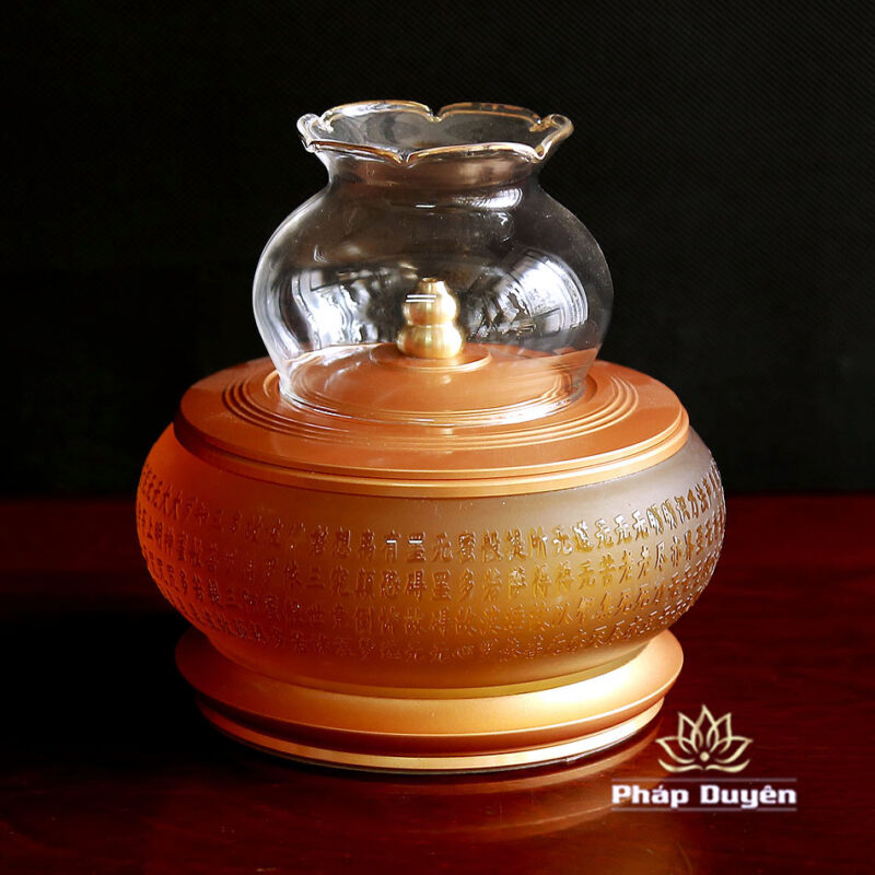 Đèn Dầu Lưu Ly Tâm Kinh Nổi Đế Đồng Vàng - Ảnh 2