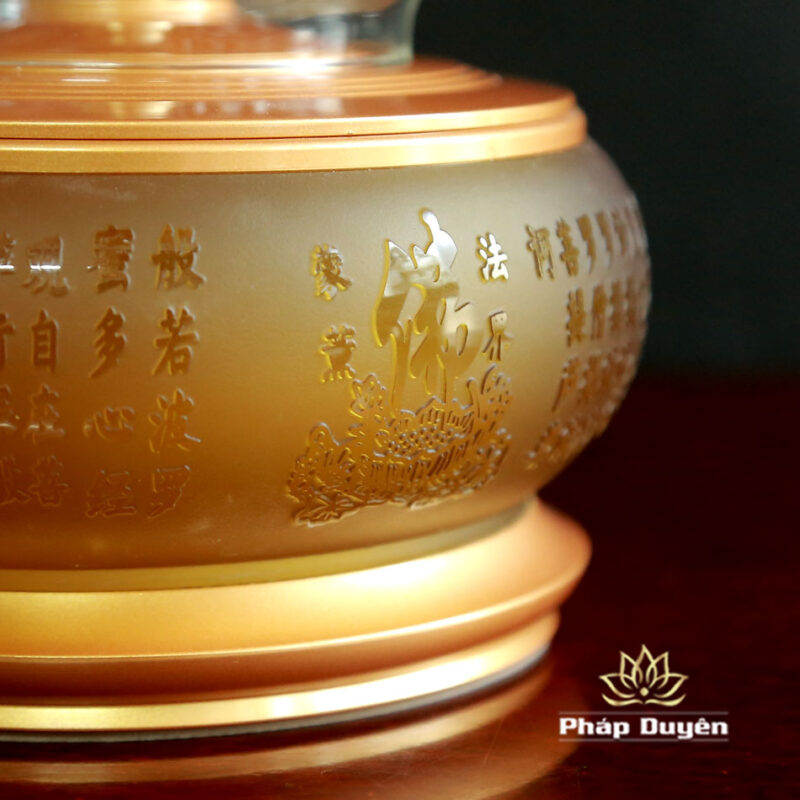 Đèn Dầu Lưu Ly Tâm Kinh Nổi Đế Đồng Vàng - Ảnh 3