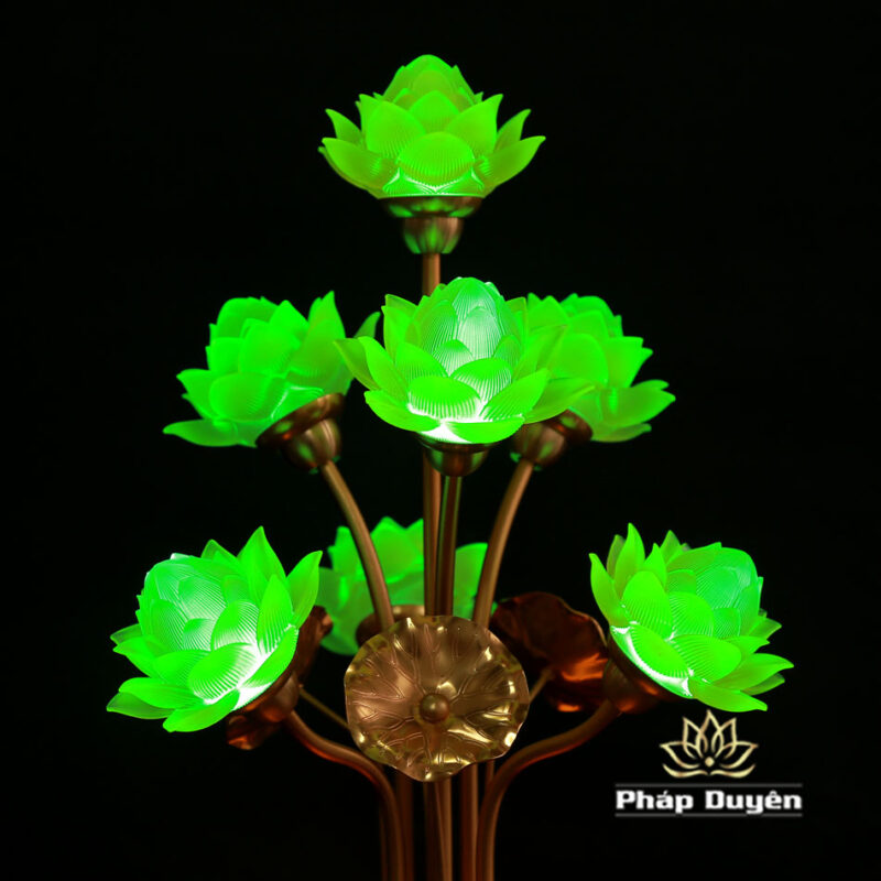 Đôi Đèn Bình Hoa Thịnh Thế Hoa Khai 7 Bông Có Lá Sen, Cao 50cm - Ảnh 3