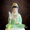 Tượng Quan Âm Bồ Tát Ngồi Đài Sen, Bằng Bột Đá Xanh Trắng Viền Vàng, Cao 30cm (Không Đế) - ảnh 3