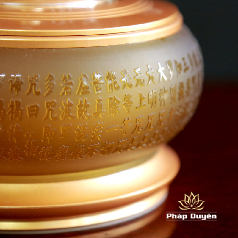 Đèn Dầu Lưu Ly Tâm Kinh Nổi Đế Đồng Vàng - Ảnh 4