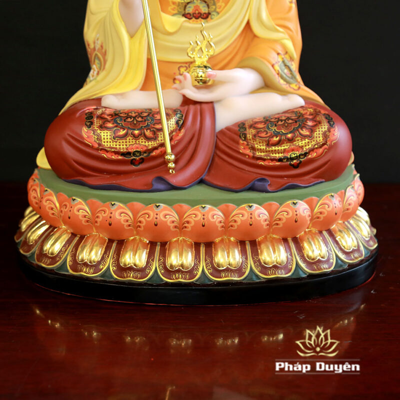 Tượng Địa Tạng Vương Ngồi Đài Sen, Bằng Bột Đá Vẽ Gấm Viền Vàng, Cao 48cm - Ảnh 5