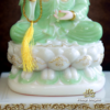 Tượng Quan Âm Bồ Tát Ngồi Đài Sen, Bằng Bột Đá Xanh Trắng Viền Vàng, Cao 30cm (Không Đế) - ảnh 4