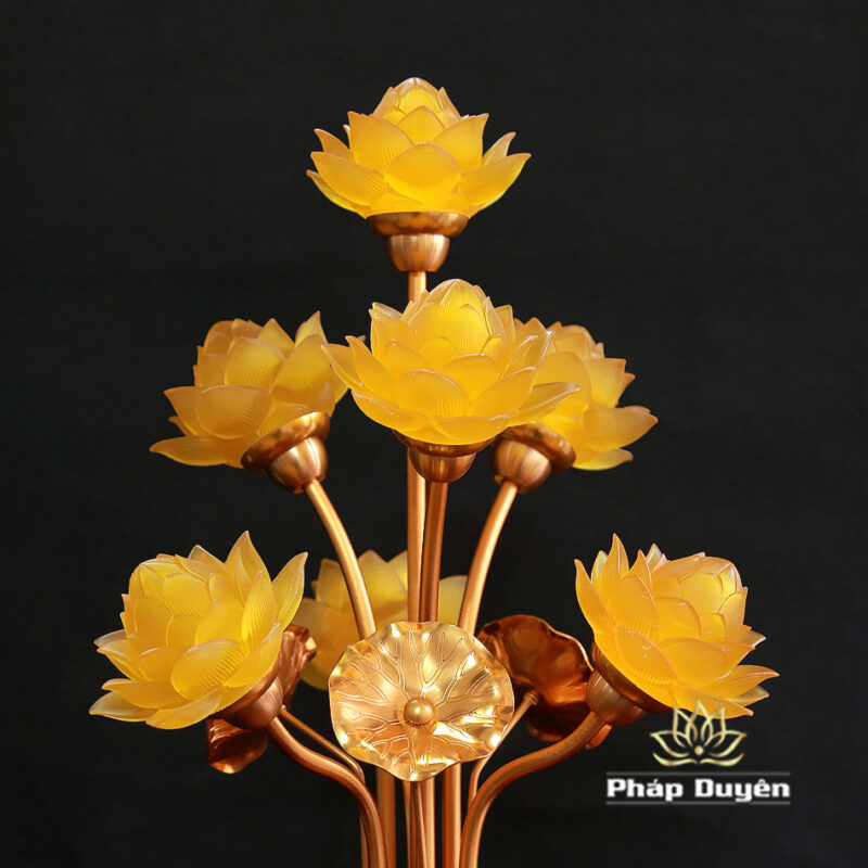Đôi Đèn Bình Hoa Thịnh Thế Hoa Khai 7 Bông Có Lá Sen, Cao 50cm - Ảnh 6