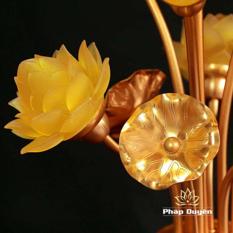Đôi Đèn Bình Hoa Thịnh Thế Hoa Khai 7 Bông Có Lá Sen, Cao 50cm - Ảnh 7