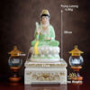Tượng Quan Âm Bồ Tát Ngồi Đài Sen, Bằng Bột Đá Xanh Trắng Viền Vàng, Cao 30cm (Không Đế) - ảnh 5